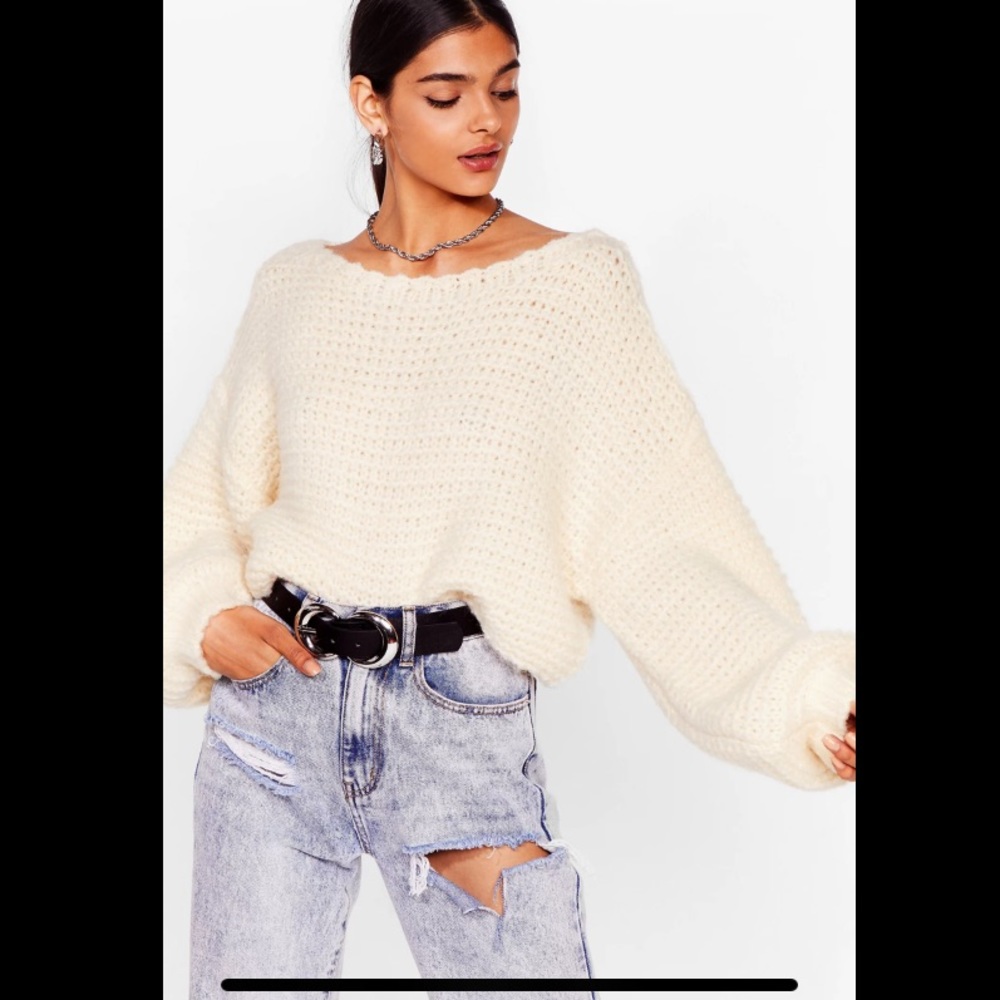 Off the shoulder chunky knit sweater